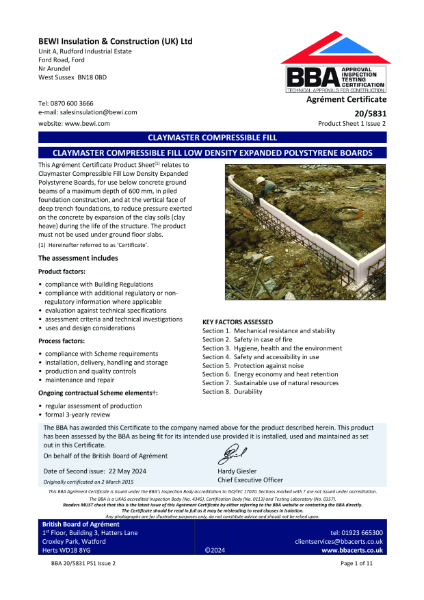 BBA Certificate - ClayMaster Compressible Fill