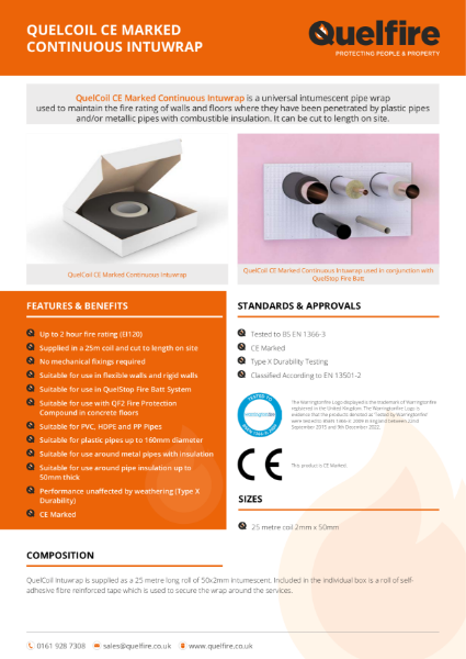 Product Data Sheet - QuelCoil Intuwrap Continuous Intumescent Pipe Wrap