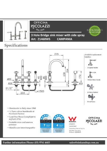 Z1460WS Campania technical specifications.