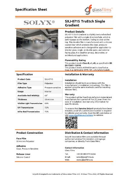 TruEtch Single Gradient Window Film - Data Sheet