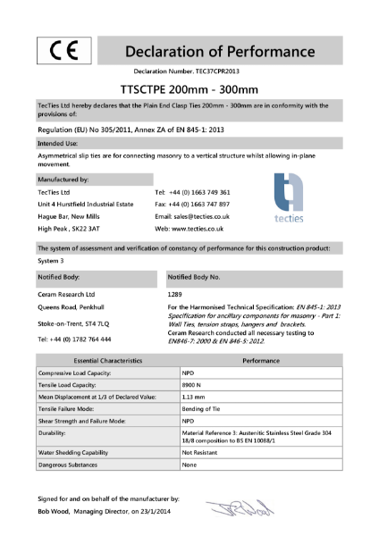 TTSCTPE Declaration of Performance