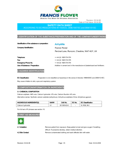 Gypsol Material Safety Data Sheet