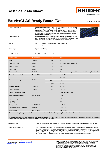 BauderGLAS Ready Board T3+ - Technical Data Sheet