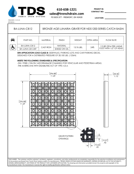 Bronze Age Lunaria Grate For NDS1200 Series Catch Basin