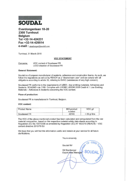 Soudaseal FR - VOC Statement