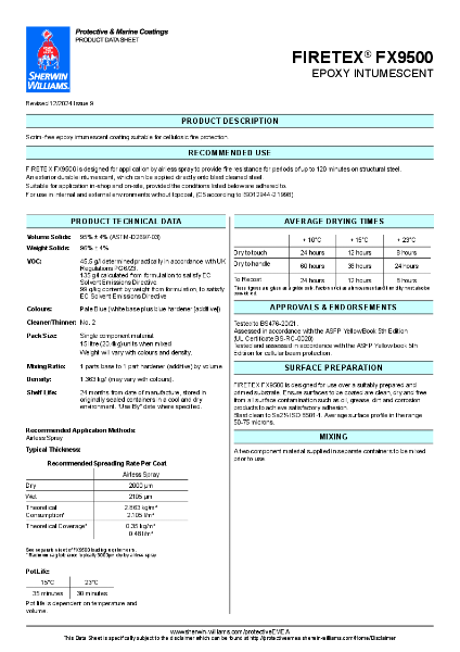 Steel Protection FIRETEX® FX9500 Product Data Sheet