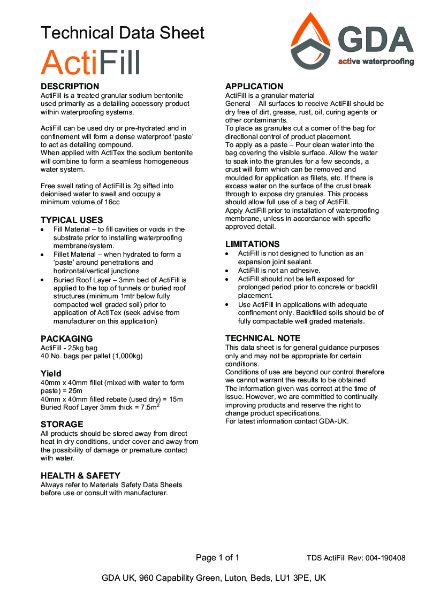 ActiFill Technical Data Sheet