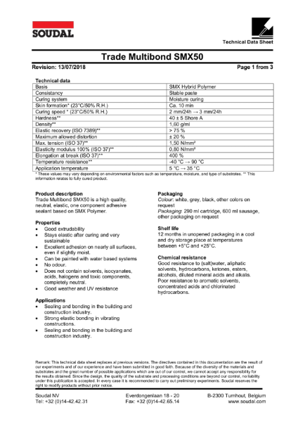 Multibond SMX50 - Seal & Stick - Technical Data Sheet