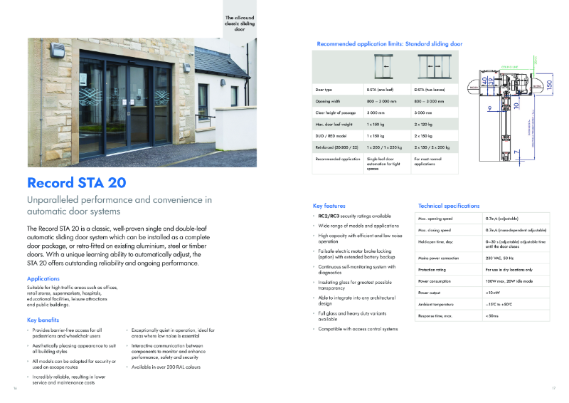 Record STA 20 Sliding Door Datasheet