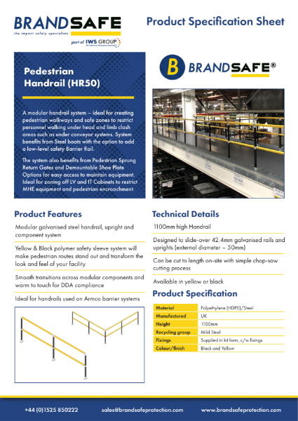 Pedestrian Handrail (HR50) - Brandsafe Spec Sheet