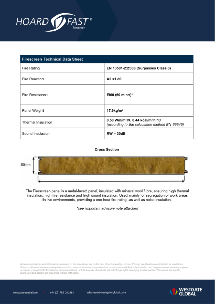 Hoardfast Firescreen Floor-to-Ceiling - Data Sheet
