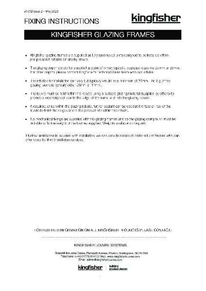 Kingfisher Louvres - Fixing Instruction - Glazing Frames