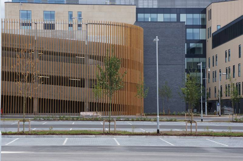 NORclad Brunnea treated Redwood Timber Screening Case Study - Southmead Hospital Car Park