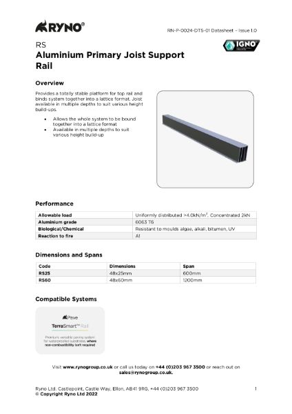 RS Aluminium Joist - Datasheet