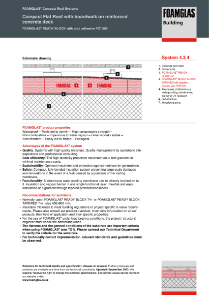 4.3.4 Roof- Flat or Tapered Foamglas Insulation (Cold Applied) with Timber Decking