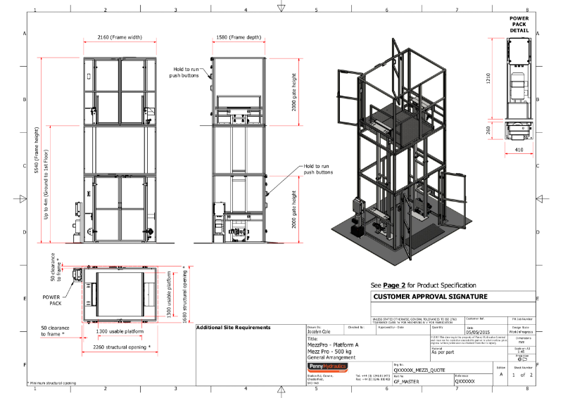 MezzPro 500kg Goods Lift Technical Data Sheet