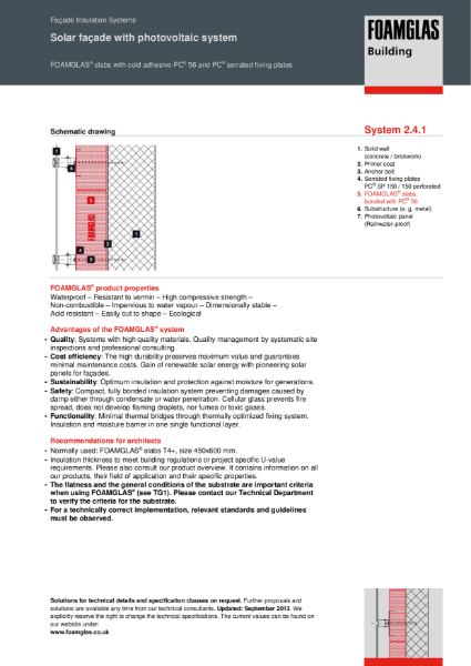 2.4.1 Façade - Foamglas Insulation with Fixing Brackets for Special Features e.g. Solar Panels