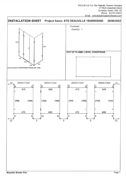 Installation Sheet - Deauville 1600mm x 900mm