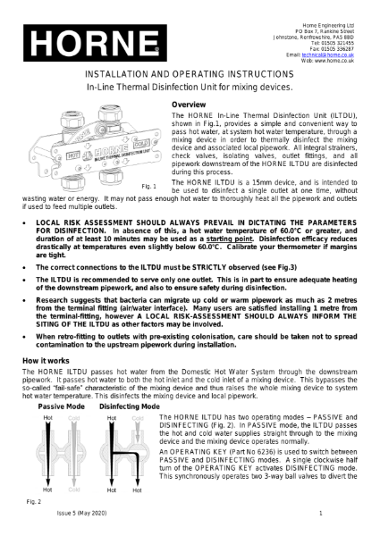 Instructions - Horne In-line Thermal Disinfection Unit (ILTDU)
