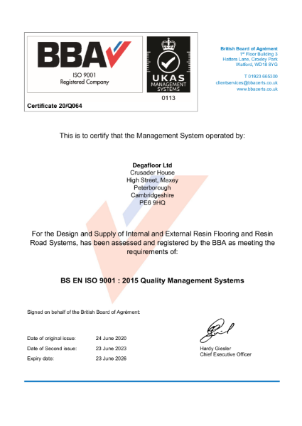 BBA ISO 9001 Certificate