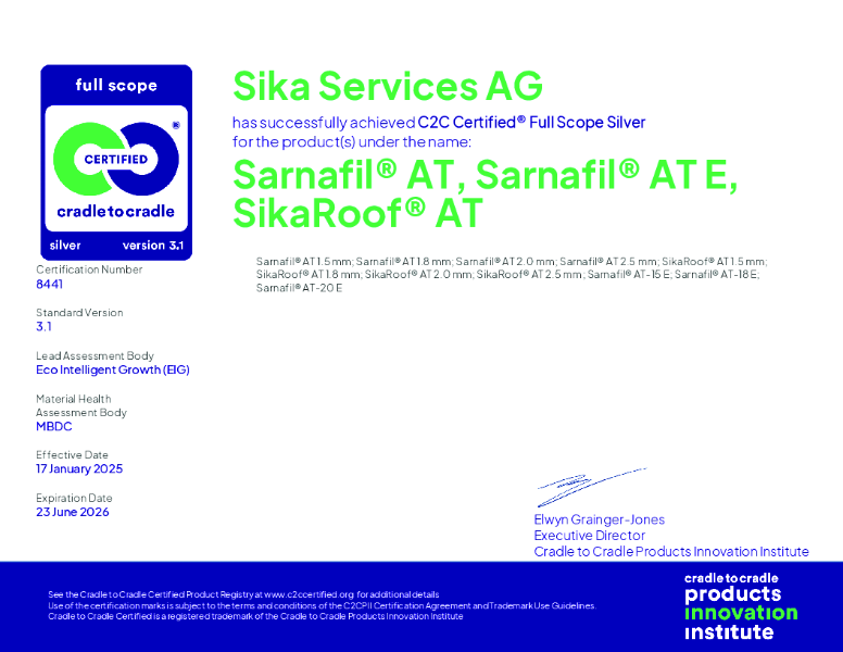 Sarnafil AT Cradle to Cradle Certificate