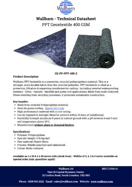 Datasheet - Geotextile PPT 400GSM