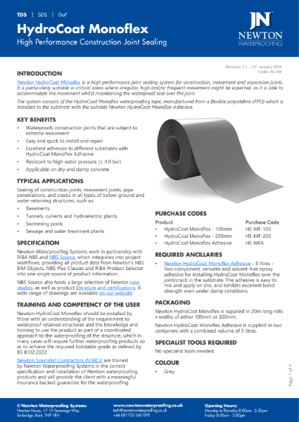 HydroCoat Monoflex Data Sheet