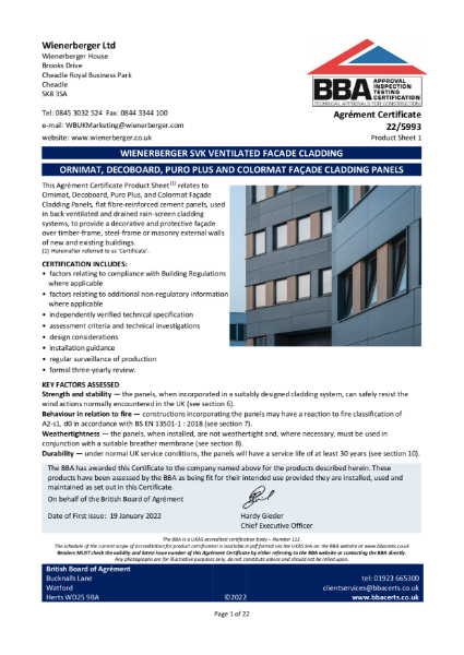 SVK FIBRE CEMENT BBA CERTIFICATE | Wienerberger Ltd | NBS Source