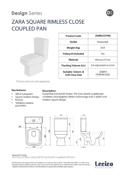 Zara Standard Height Rimless WC Pan