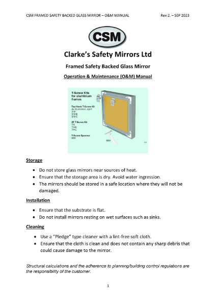 Framed Glass Mirrors - O&M Manual