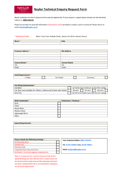 Naylor Concrete - Technical Enquiry Form