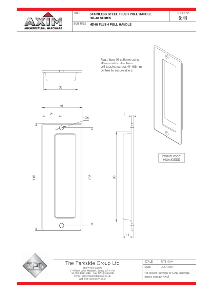 Axim HD48 Series Flush Pull Handle