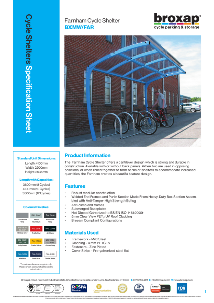 Farnham Cycle Shelter Specification Sheet