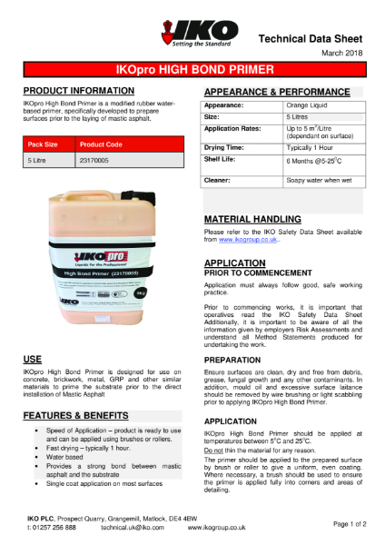 Technical Data Sheet (TDS) - IKOpro High Bond Primer