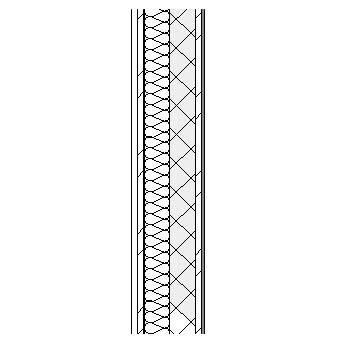 Concrete panel with metal frame weather barrier, insulation and concrete block lineded with plasterboard on metal furrings