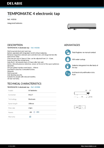 TEMPOMATIC 4 electronic tap Data Sheet – 443506