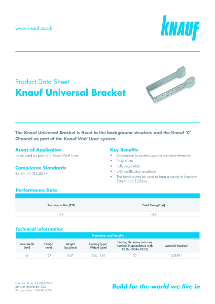 Knauf Universal Bracket Data Sheet