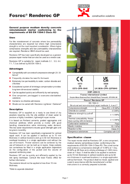 Renderoc GP Technical Datasheet