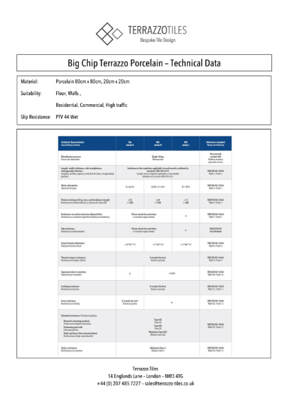 Big Chip Terrazzo Porcelain - Technical Data