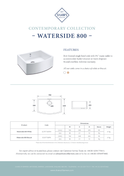 Waterside 800 Single Bowl Kitchen Sink - PDS