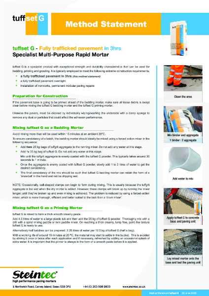 Method Statement - tuffset G Specialist Multi-Purpose Rapid Mortar
