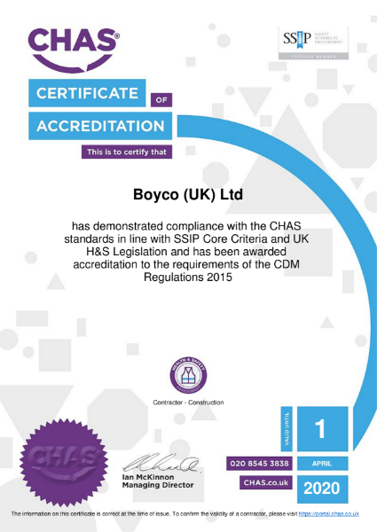 BOYCO UK - CHAS Certificate