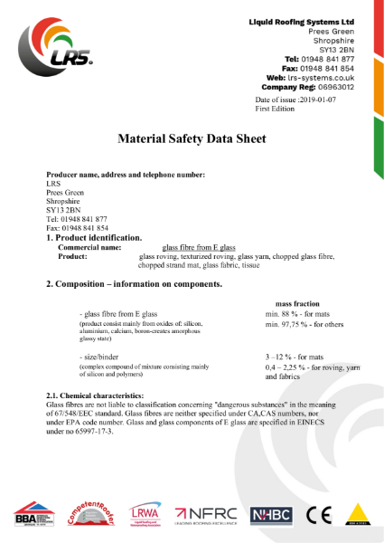 MSDS - FastCoat Pro - Reinforcement Matting