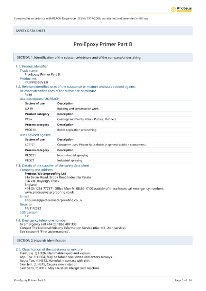 Material Safety Data Sheet - Proteus Pro-Epoxy Primer (Part B)