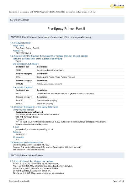 Safety Data Sheet - Pro-Prime® Epoxy (Part B)