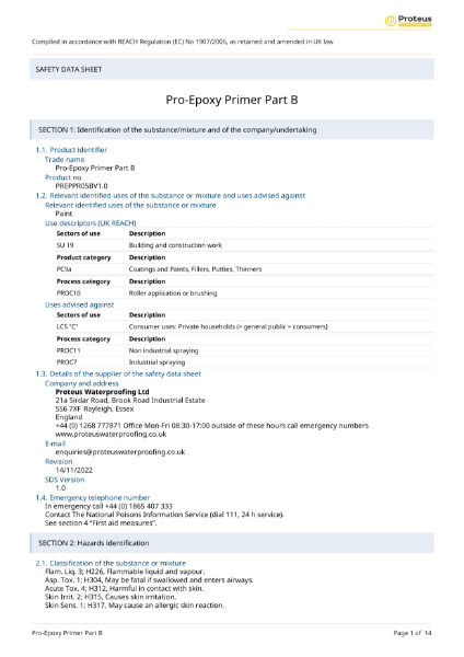 Safety Data Sheet - Pro-Prime® Epoxy (Part B) | NBS Source