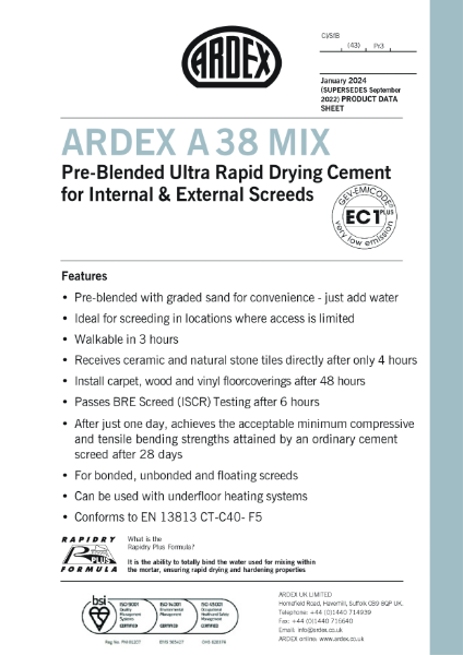 ARDEX A 38 MIX Datasheet
