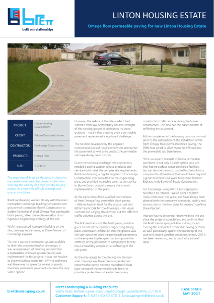 Omega ﬂow permeable paving for new Linton Housing Estate