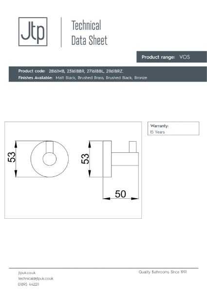 VOS Robe Hook – Product Data Sheet