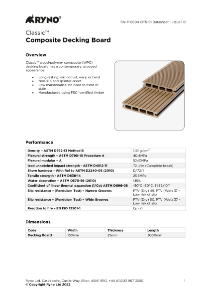 Classic Composite Decking Board - Datasheet